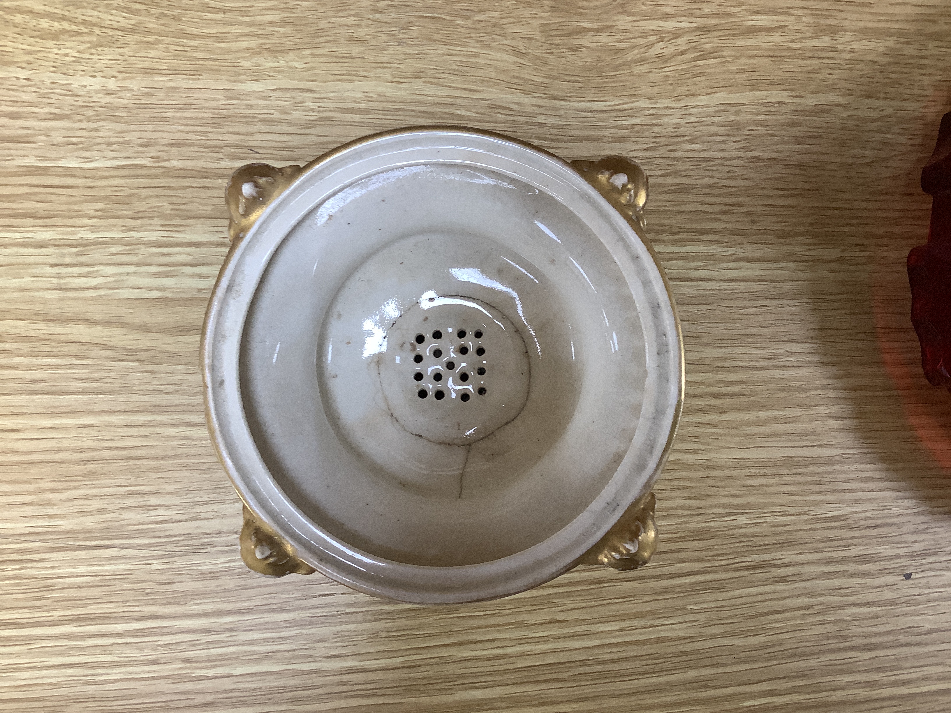 A pair of 19th century Derby pot pourri, a Wedgwood Imari dish, an early 19th century Paris porcelain dish and a Limoges trinket box